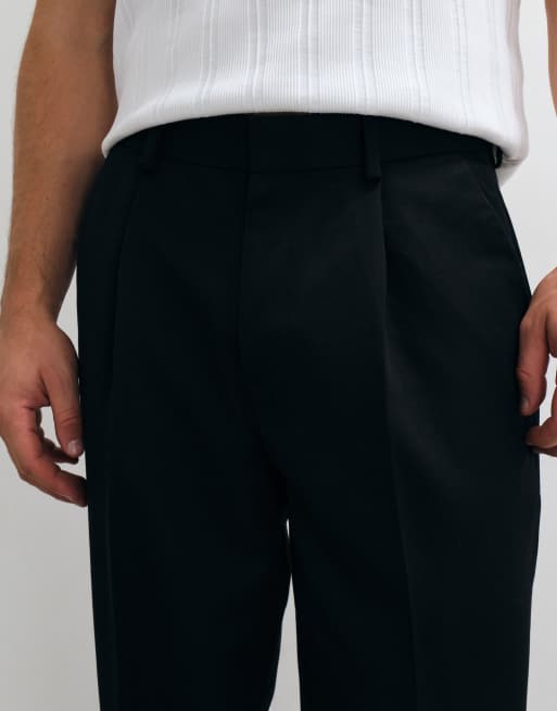 ASOS DESIGN – Czarne eleganckie zwężane spodnie oversize z zakładkami, 3 z 5
