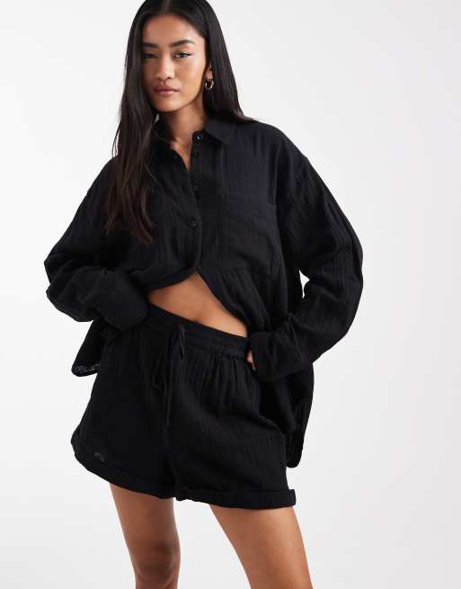 ASOS DESIGN – Czarne fakturowane szorty, część zestawu, 2 z 5