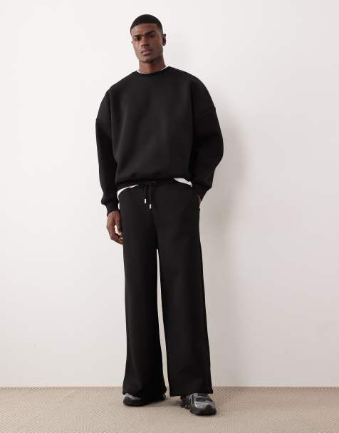 ASOS DESIGN heavyweight super wide jogger in scuba-style fabric in black - BLACK