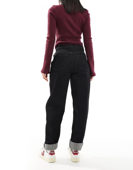 ASOS DESIGN – Czarne jeansy mom fit z kontrastowymi szwami, 2 z 5