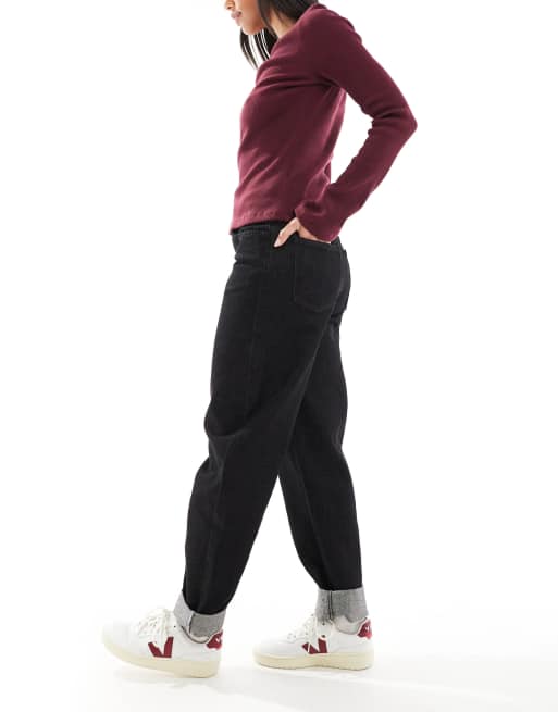 ASOS DESIGN – Czarne jeansy mom fit z kontrastowymi szwami, 3 z 5