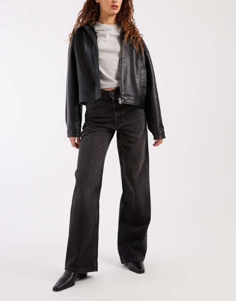 ASOS DESIGN wide leg dad jeans in washed black