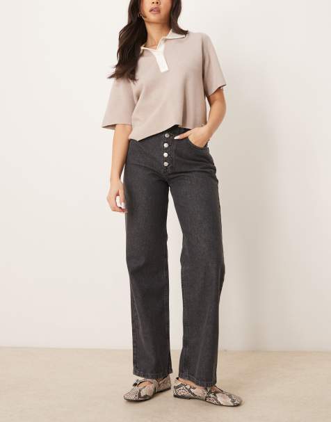 ASOS DESIGN – Czarne jeansy o fasonie dad zapinane na guziki - view 1