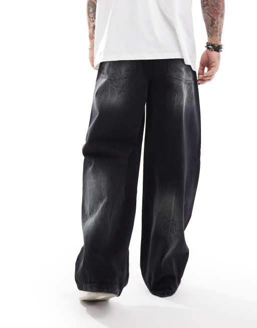 ASOS DESIGN – Czarne jeansy o luźnym kroju z efektem sprania, 3 z 5