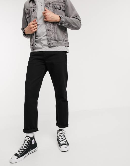 ASOS DESIGN – Czarne jeansy o prostym kroju z krótszymi nogawkami