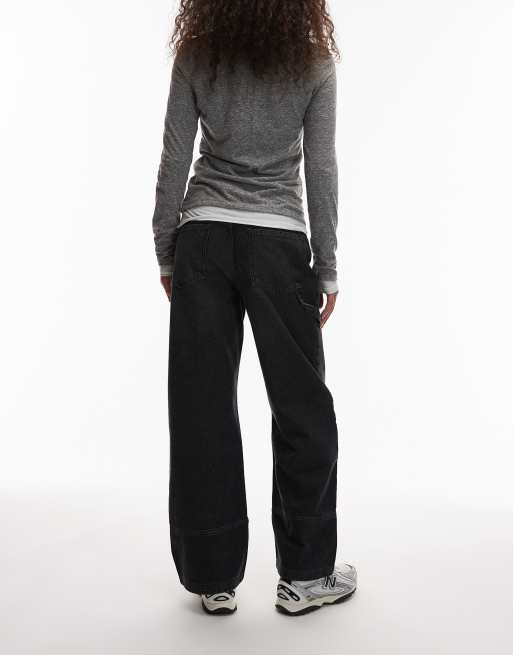 ASOS DESIGN – Czarne jeansy typu carpenter z efektem sprania i średnim stanem, 2 z 5