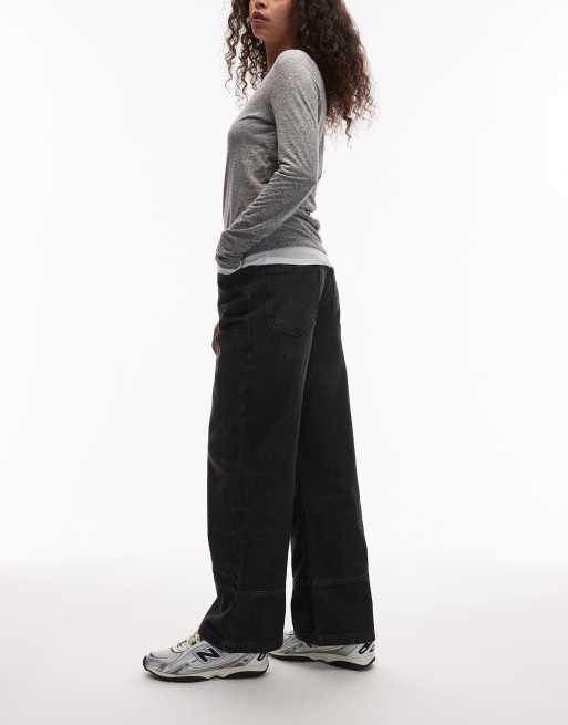 ASOS DESIGN – Czarne jeansy typu carpenter z efektem sprania i średnim stanem, 3 z 5