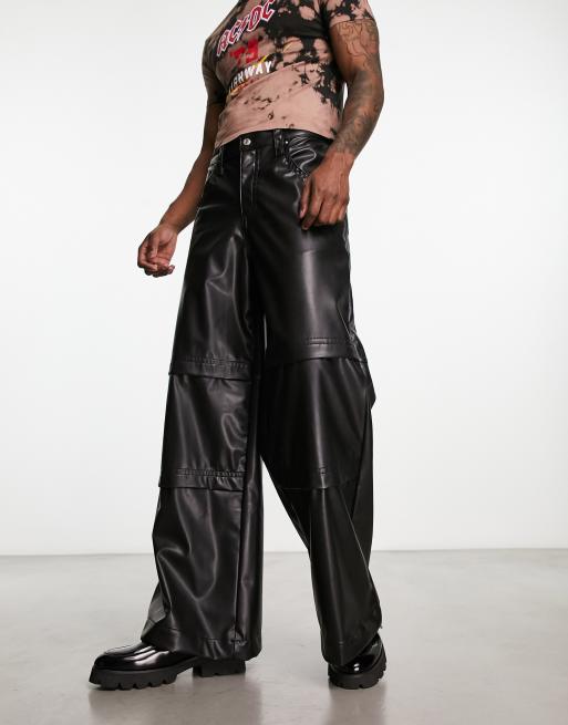 ASOS DESIGN – Czarne jeansy z imitacji skóry z bardzo szerokimi nogawkami