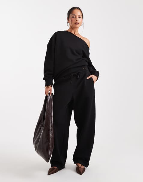 ASOS DESIGN – Czarne joggersy oversize z wywijanymi mankietami i szczotkowanym wykończeniem od spodu - view 1