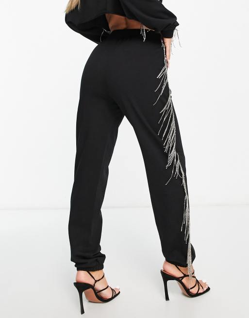 ASOS DESIGN – Czarne joggersy z frędzlami z kryształków, 3 z 4