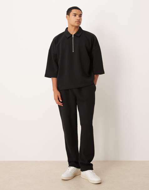 ASOS DESIGN straight leg joggers with pleat details in black