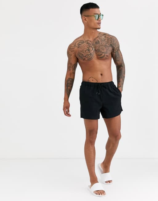 ASOS DESIGN – Czarne krótkie szorty kąpielowe z krepy, 4 z 4