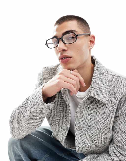 ASOS DESIGN – Czarne kwadratowe okulary przeciwsłoneczne w stylu retro z przezroczystymi szkłami odbijającymi niebieskie światło