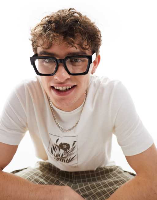 ASOS DESIGN – Czarne kwadratowe okulary przeciwsłoneczne z grubymi ramkami i przeźroczystymi szkłami
