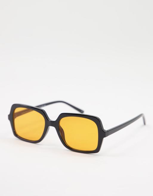 ASOS DESIGN – Czarne kwadratowe okulary przeciwsłoneczne z pomarańczowymi szkłami
