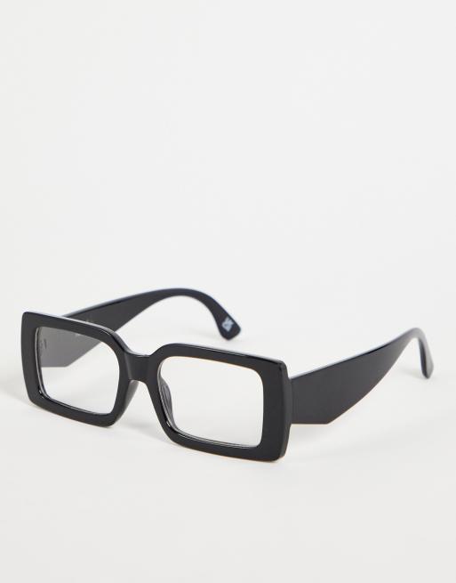 ASOS DESIGN – Czarne kwadratowe okulary w grubych oprawkach z przezroczystymi szkłami