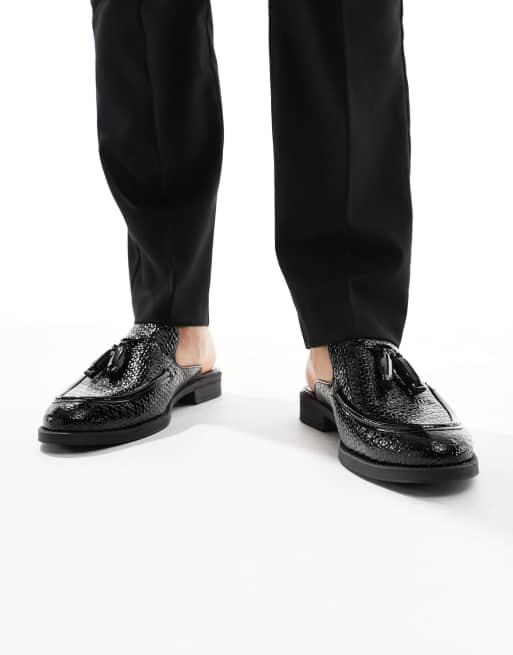 ASOS DESIGN – Czarne lakierowane loafersy bez pięty z falistą fakturą