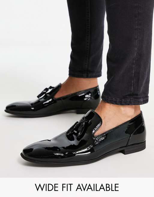 ASOS DESIGN czarne, lakierowane loafersy z frędzlami