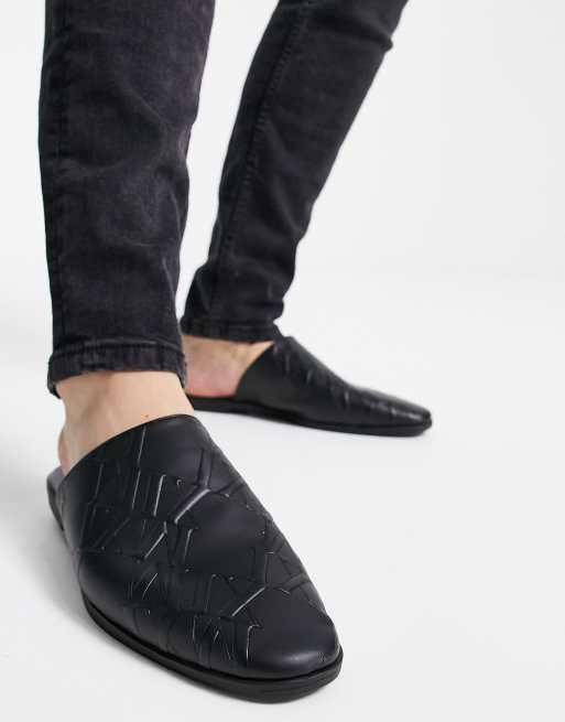 ASOS DESIGN – Czarne loafersy bez pięt z imitacji skóry z wytłoczonym wzorem