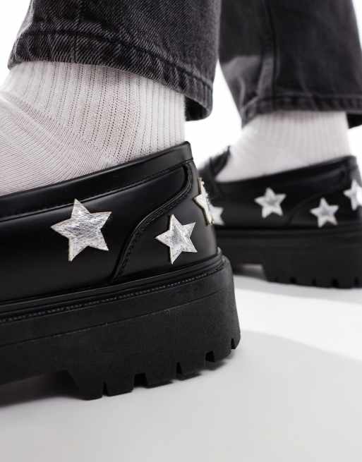 ASOS DESIGN – Czarne loafersy na grubej podeszwie w srebrne