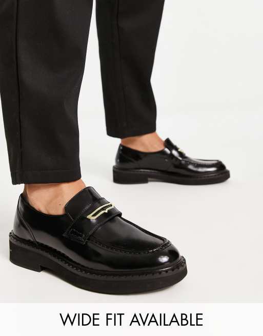 ASOS DESIGN – Czarne loafersy na grubej podeszwie z polerowanej skóry 