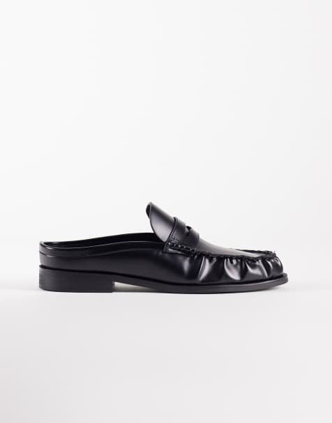 ASOS DESIGN – Czarne loafersy penny bez pięty z marszczeniem - view 1