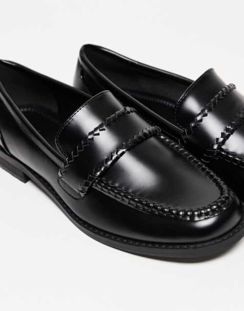 ASOS DESIGN – Czarne loafersy penny z tkanymi motywami