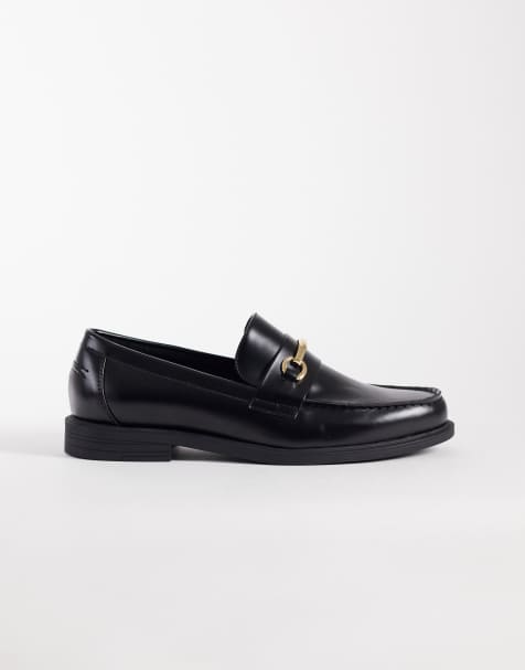 ASOS DESIGN – Czarne loafersy penny ze złotą sprzączką - view 1