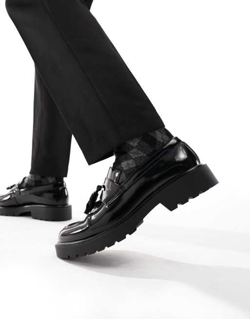 ASOS DESIGN – Czarne loafersy z imitacji skóry z frędzlami, 3 z 4