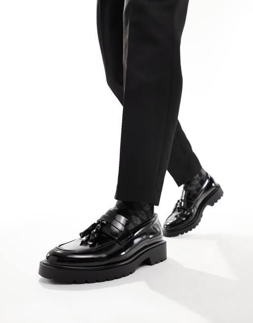 ASOS DESIGN – Czarne loafersy z imitacji skóry z frędzlami, 4 z 4