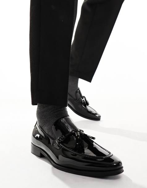 ASOS DESIGN – Czarne loafersy z patentowanej imitacji skóry z frędzlami - view 1