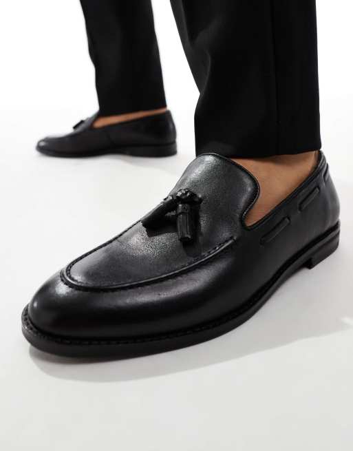 ASOS DESIGN – Czarne loafersy ze skóry z ozdobnymi frędzelkami, 3 z 4