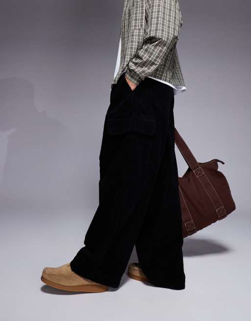 ASOS DESIGN – Czarne luźne bojówki sztruksowe oversize z zakładkami , 4 z 5