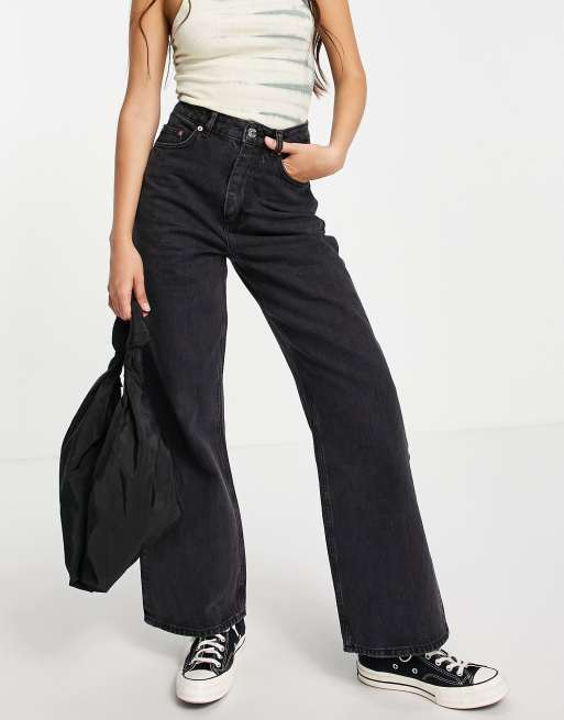 ASOS DESIGN – Czarne luźne jeansy w stylu dad z podwyższonym stanem i efektem sprania