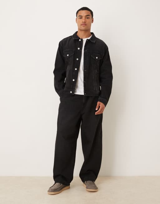 ASOS DESIGN – Czarne luźne jeansy ze zwężanymi nogawkami z zakładkami, część zestawu