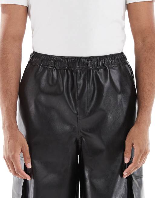 ASOS DESIGN – Czarne luźne spodnie bojówki z imitacji skóry, 4 z 5
