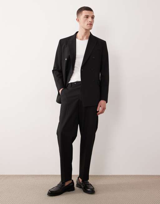 ASOS DESIGN – Czarny dwurzędowy garnitur o regularnym kroju z diagonalu, 2 z 3