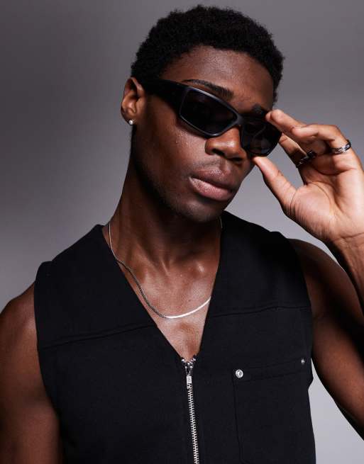 ASOS DESIGN – Czarne matowe festiwalowe okulary przeciwsłoneczne racer z czarnymi soczewkami