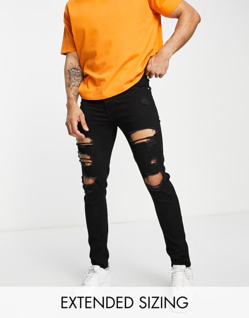 ASOS DESIGN – Czarne obcisłe jeansy z dużymi rozdarciami 