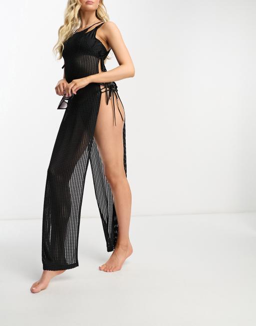 ASOS DESIGN – Czarne okrycie plażowe maxi z wiązaniem z boku, 3 z 4