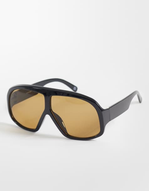 ASOS DESIGN – Czarne okulary przeciwsłoneczne super oversize typu aviator z brązowymi szkłami - view 1