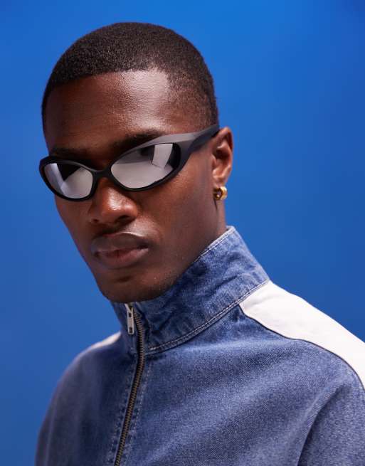 ASOS DESIGN – Czarne okulary przeciwsłoneczne typu racer ze srebrnymi lustrzanymi soczewkami