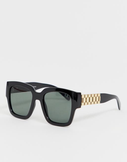 ASOS DESIGN – Czarne okulary przeciwsłoneczne ze wstawką przypominającą fragment metalowej bransolety