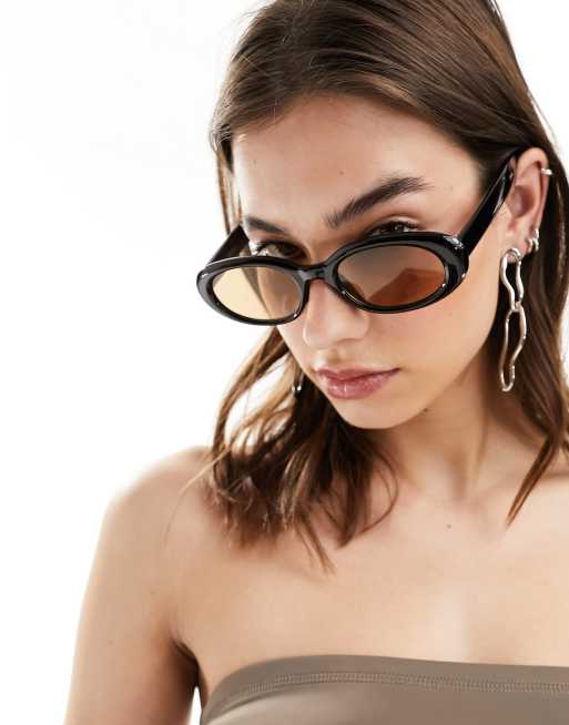 ASOS DESIGN – Czarne owalne okulary przeciwsłoneczne z brązowymi szkłami, 4 z 4