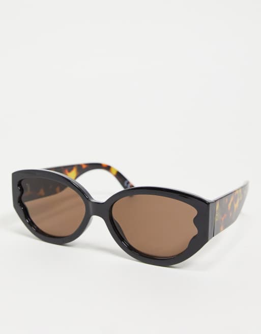 ASOS DESIGN – Czarne owalne okulary przeciwsłoneczne z plastiku z szylkretowymi zausznikami