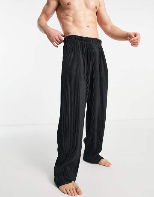 ASOS DESIGN – Czarne plisowane spodnie piżamowe