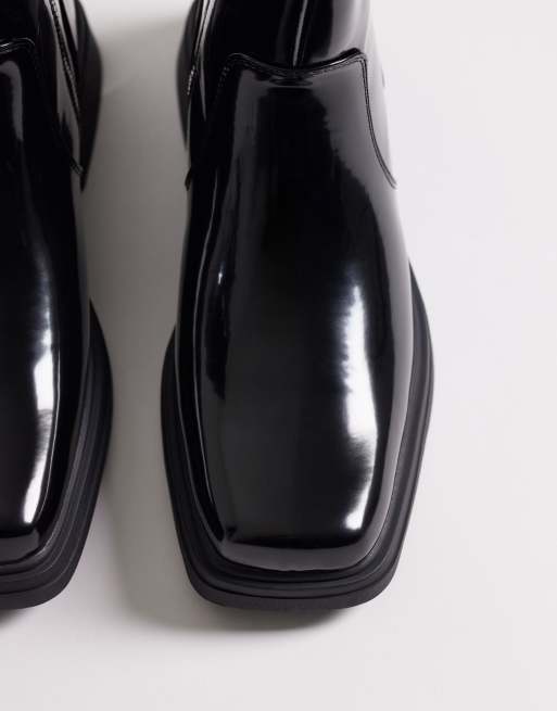 ASOS DESIGN – Czarne polerowane sztyblety z kwadratowym noskiem, 2 z 4