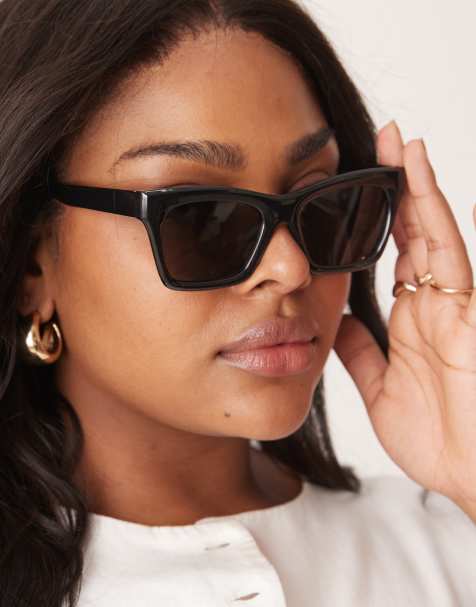 ASOS DESIGN – Czarne połyskujące okulary przeciwsłoneczne typu kocie oczy ze ściętymi krawędziami - view 1