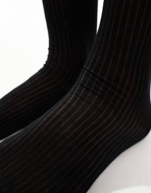 ASOS DESIGN – Czarne prążkowane skarpetki z prześwitującego materiału, 4 z 4