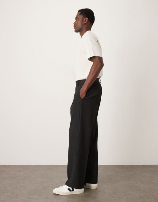 ASOS DESIGN – Czarne prążkowane spodnie garniturowe o szerokim kroju, 3 z 5